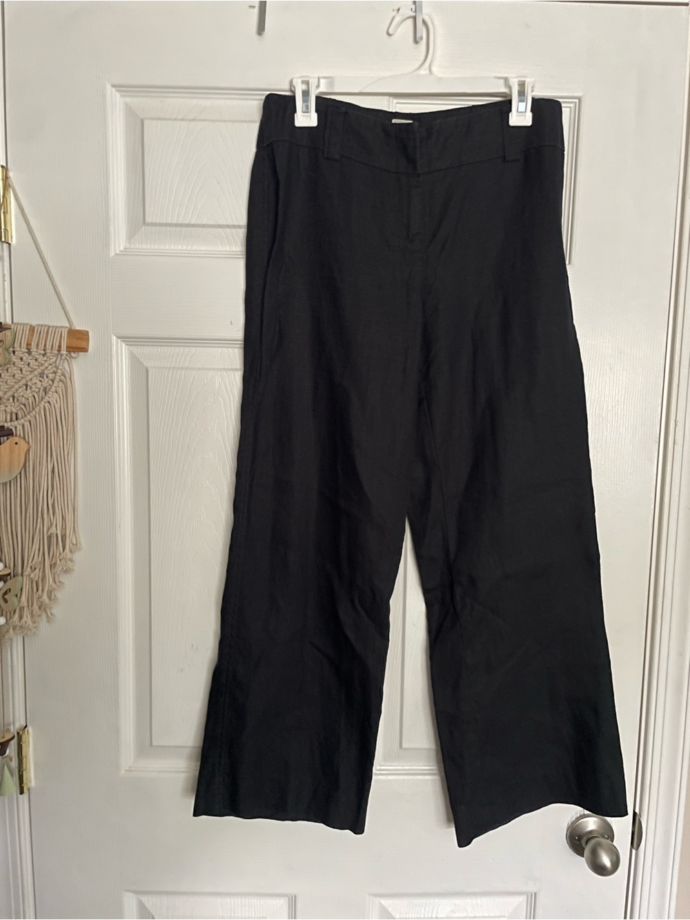 Vintage Plaza Pant by City DKNY 100% Linen Classic Wide-Leg Black Women’s Pants